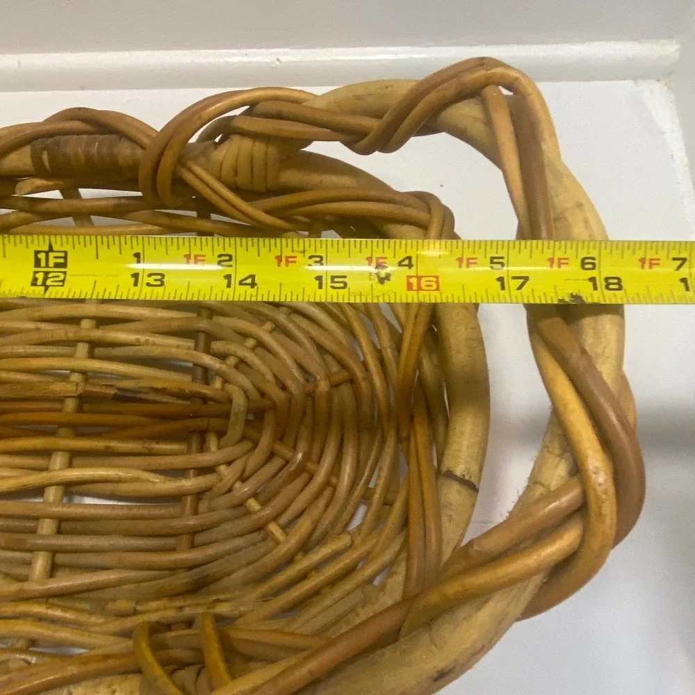 Vtg Large Oval Wicker Rattan Basket Farmhouse Serving Tray Double Handle‎